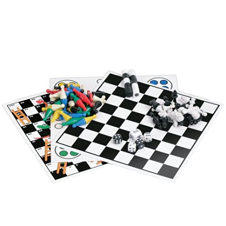 Kathleen Blue 7 Combo Classic Board Game Set with Magnetic Pieces - Tic-tac-toe, Checkers, Backgammon, Chess, Snakes and Ladders, Chinese Checkers, Ludo - 7.5 Inch