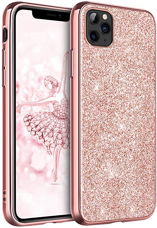 YINLAI iPhone 11 Pro Case 2019 Slim Fit Sparkly Glitters Shockproof Heavy Duty Hybrid Hard PC Back Soft Bumper Drop Protection Shiny Bling Girls Women Pink Covers for iPhone 11 Pro 5.8-inch, Rose Gold