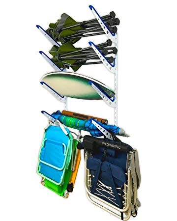 StoreYourBoard Beach Chair and Umbrella Wall Storage Rack, Metal Adjustable 4 Level Beach Gear Hanger