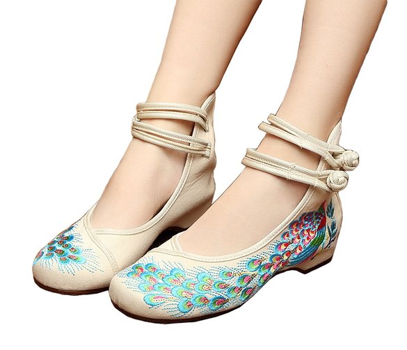 AvaCostume Peacock Embroidery Spangly Beading Girls Platform Prom Dress Shoes