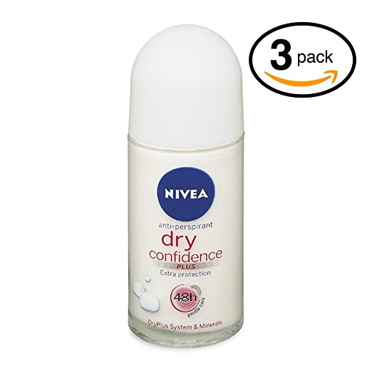 (Pack of 3 Bottles) Nivea DRY CONFIDENCE Women’s Roll-On Antiperspirant & Deodorant. 48-Hour Protection Against Underarm Wetness. (Pack of 3 Bottles, 1.7oz / 50ml Each Bottle)