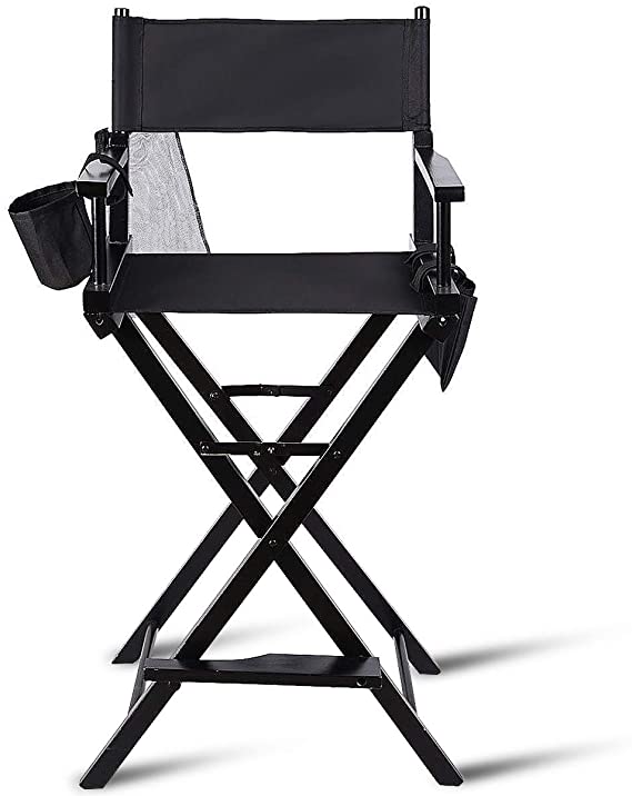 TanTan Directors Chair 30" Height Lightweight Foldable Portable Black Wood Frame with Storage Bag Footrest Home Commercial Makeup Artist Chair (Black)