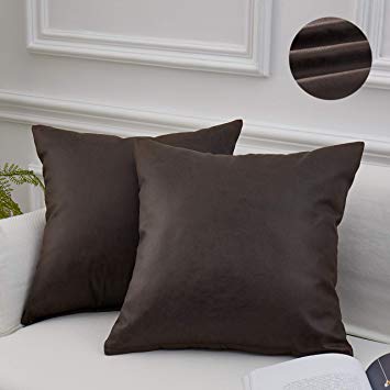 MoMA Decorative Faux Leather Throw Pillow Covers (Set of 2) - Pillow Cover Sham Cushion Cover - Throw Pillow Cover for Couch Sofa Bed Living Room - Square Decorative Pillowcase - Dark Brown - 18" x 18
