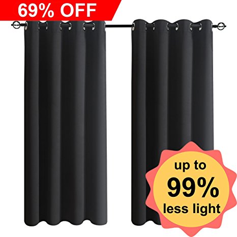 Blackout Curtains for Bedroom,HOZY 2 Panel Window Treatment Thermal Insulated Solid Grommet Drapes 52 x 84inch Black