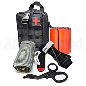 Tactical Medical Survival Tool Kit - Combat Tourniquet - Compression Trauma Bandage - Roll Up Splint - MOLLE System - IFAK - Trauma Kit - Ideal Kit for Military, EMT, Police, Firefighter and Hunting