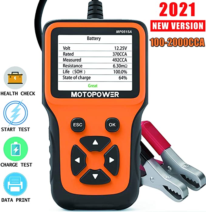 MOTOPOWER MP0515A 12V Car 100-2000 CCA Load Tester Auto Cranking and Charging System Test Scan Tool Digital Alternator Analyzer