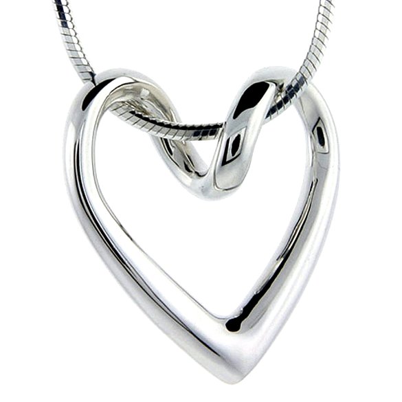 Sterling Silver Floating Heart Necklace Flawless Quality, 3/4 x 3/4 inch wide