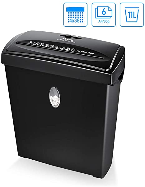 RAGU Paper Shredder, 6-Sheet Capacity Cross-Cut Paper and Credit Card Shredder with Paper Jam Proof System, 2.9 Gallon