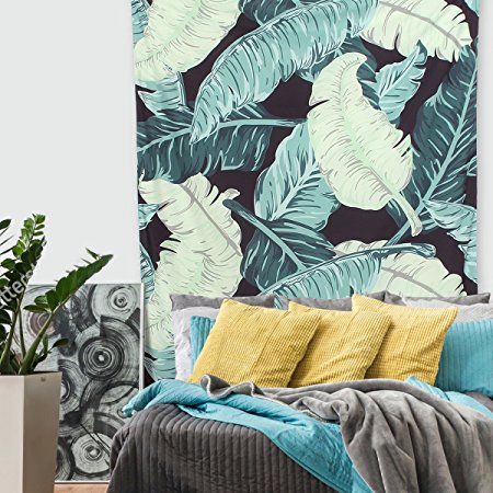 KINGSO Tropical Banana Palm Leaf Tapestry Wall Hanging Blanket Bohemian Bedspread Cover Hippie Beach Towels Bedroom Living Room Dorm Wall Decor