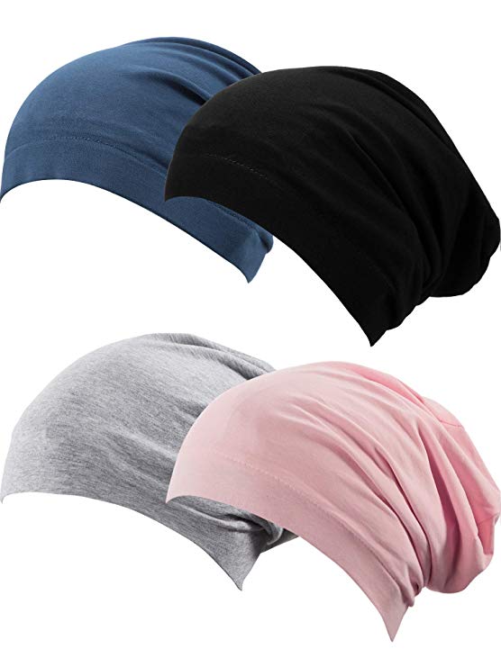 SATINIOR 4 Pieces Satin Lined Sleep Cap Hat Slouchy Beanie Slap Hat for Women