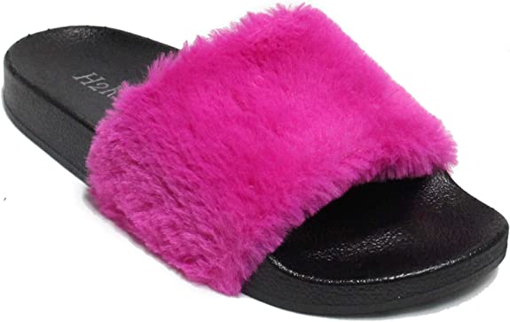 Women's Fluff Furry Ultra Soft Fur Slides Slippers Open toe Slip On Sandals Lora