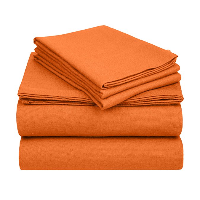 Superior Premium Cotton Flannel Sheets, All Season 100% Brushed Cotton Flannel Bedding, 4-Piece Sheet Set with Deep Fitting Pockets - Pumpkin Solid, Queen Bed