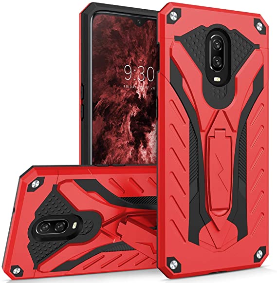 Zizo Static Series Compatible with OnePlus 6T Case Military Grade Drop Tested with Built in Kickstand (Red/Black)