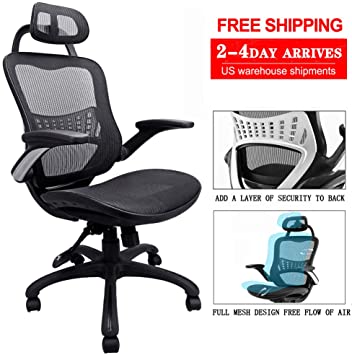 Ergonomic Office Chair, Weight Capacity Over 300Ibs Passed BIFMA,Breathable High Back Mesh Office Chairs,Adjustable Headrest,Backrest and Flip-up Armrests,Executive Chair for Height Under 5'11