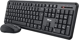 Trust YMO Ensemble DE Souris sans Fil avec Clavier Allemand QWERTZ, Touches SILENCIEUSES ET Boutons DE Souris Anti-ECLABOUSSURES, Souris sans Fil avec Bouton DPI, RECEPTEUR USB - Noir