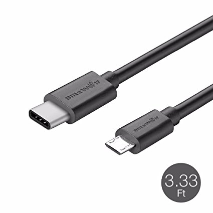 BlitzWolf USB Type-C to Micro Cable 3.3ft 2.4amp Max Reversible Charge and Data Cord for Android & Type-C Phone Samsung Galaxy S6 S7 Edge Plus, Note 4 5 Edge Sony HTC Nexus 5X 6P MacBook 12 G5 Black