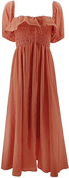 R.Vivimos Women Summer Half Sleeve Cotton Ruffled Vintage Elegant Backless A Line Flowy Long Dresses