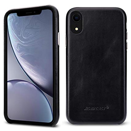 Jisoncase iPhone XR Leather Case Cover Slim Shell Snap-on Cases with Protective Silver Side Buttons Compatible Apple 2018 New iPhone XR 6.1'' Black JS-IXR-01A10