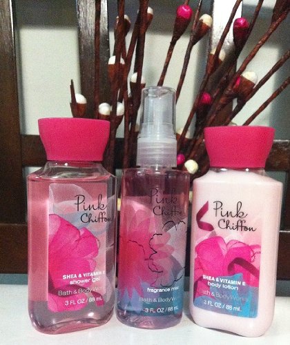 Bath & Body Works PINK CHIFFON,3 oz travel size lotion, shower gel, mist,GIFT SET...