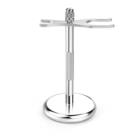 Luxspire Chrome Razor and Brush Stand - Classic Shaving Razor Safety Razor Stand and Brush Stand Holder with Non-slip Base for Most of Razor and Brush (Prolong The Life Of Your Shaving Brush), SILVER