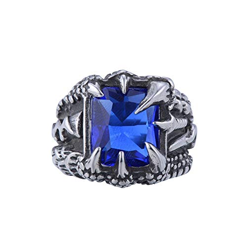 Jajafook Sterling Men's Stainless Steel Titanium Dragon Claw Opal Blue Diamond Retro Fashion Vintage Ring 7-13