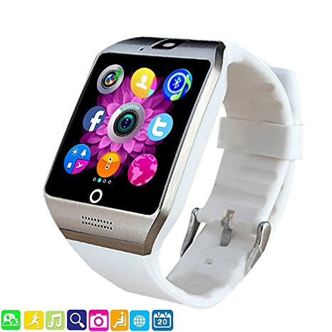 Bluetooth Smart Watch with SIM Card Slot Camera Smartwatch Sports Fitness Tracker Wristwatch For Android Smartphone Samsung Galaxy S8 S7 S6 S5 Note 5 4 3 LG Motorola HTC (White with silver)