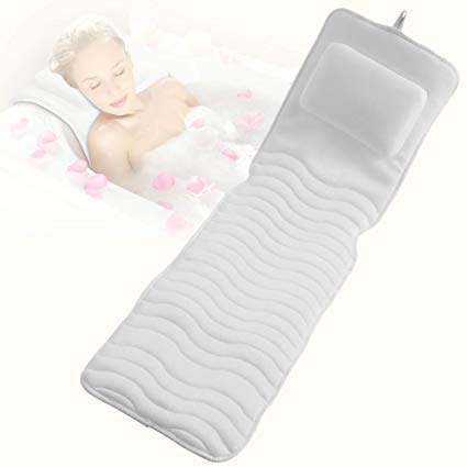 Bath Mat Pillow with Suction Cups - Full Body Bath Mat - Spa Cushion Mattress for Soft Support -Breathable 3D Mesh Layers -Widen (16x49 inch) White