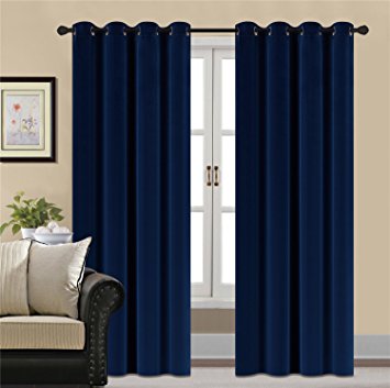 HCILY Blackout Velvet Curtains Navy 84 INCH thermal insulated for bedroom 2 panels (W52'' x L84'', Blue)