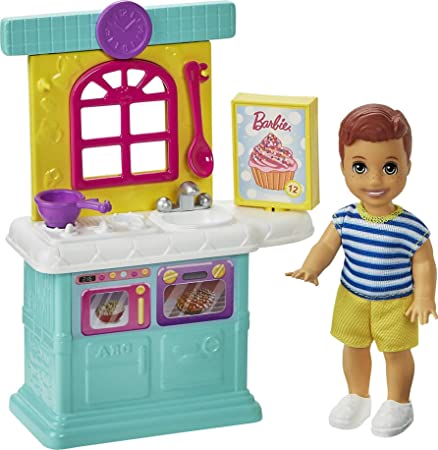 Barbie Skipper Babysitters Inc. Accessories Set with Small Toddler Doll & Kitchen Playset, Plus Dessert Mix Box, Bowl & Spoon, Gift for 3 to 7 Year Olds , White