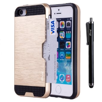 iPhone 5S Case iPhone 5 Case iPhone 55S Wallet Case GleafTM Protective Credit Card Holder Cover Case for iPhone 55S Gold