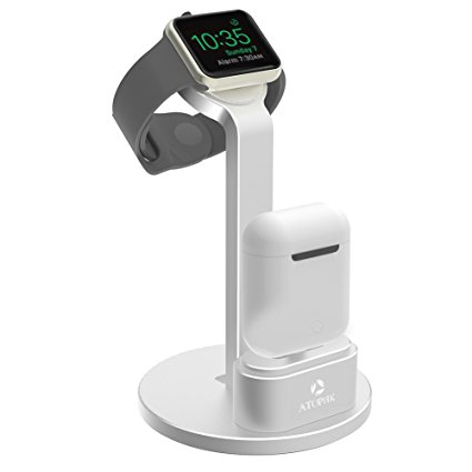 Multifunctional Portable 2 in 1 Aluminum Charger Docking Station Cradle for for Apple Watch Series 3 / Series 2 / Series 1 / 42mm / 38mm / AirPods Silver