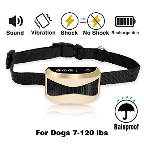 Bark Collar, Airsspu { 2017 Upgrade Version } Barking Control Training Collar with Beep Vibration and No Harm Shock(7 Adjustable Sensitivity Control) For Small Medium Large Dog