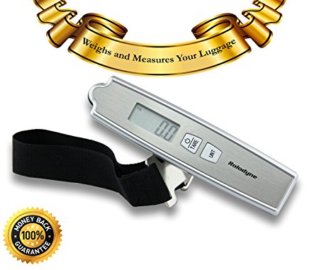 Digital Luggage Scale By Rolodyne Travel Supply - Weighs/Measures with New Patent Pending Design - Travel Smart and Save Time and Money with This Portable, Handheld, Light Weight, Precision Scale on Your Next Trip - Best Lifetime Guarantee
