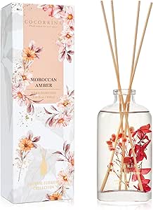 COCORRÍNA Reed Diffuser - Moroccan Amber 5.41 oz Flower Reed Diffuser Set with Sticks, Bedroom Bathroom Shelf Decor (Scented Blooms Collection)