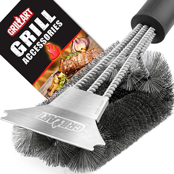 Grill Brush and Scraper - Extra Strong BBQ Cleaner Accessories - Safe Wire Bristles 18"Stainless Steel Barbecue Triple Scrubber Cleaning Brush for Weber Gas/Charcoal Grilling Grates, Best wizard tool