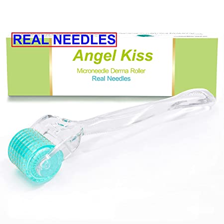 Angel Kiss 192 Derma Roller REAL NEEDLES Microneedling 0.25 mm Titanium Micro Needling - Cosmetic Microneedle Dermaroller for Face Hair Body Beard w/Storage Case