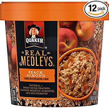 Quaker Real Medleys Oatmeal , Peach Almond, Instant Oatmeal  Breakfast Cereal (12 Cups) (Packaging May Vary)