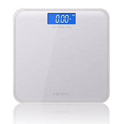 Hippih Digital Body Weight Bathroom Scale with 400 lb Weight Capacity Measures Weight Easy-to-Read Back light LCD Glass AAA 009 (Silver)