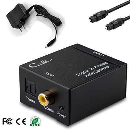 Cingk Digital Coax or Optical Toslink To Analog R/L Audio Converter Decoder With 5V/1A Power Adapter and Fiber Cable