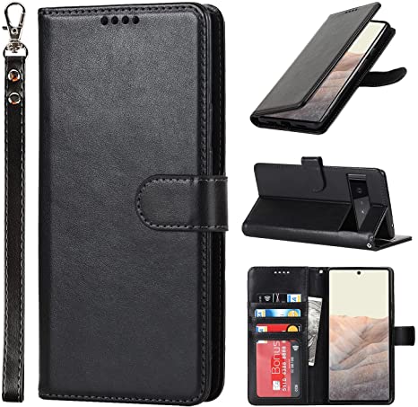 Sailor Tech Pixel 6 Pro Wallet case, Folio Flip Cover Case with Magnetic Closure Kickstand Card Slots Holder Black