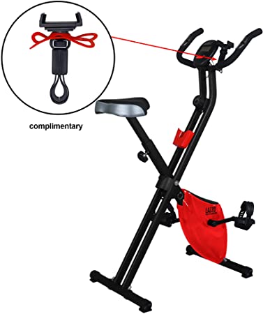 LAZZO Indoor Folding Magnetic Slim Exercise Bike | Bundle Includes Larger Soft seat，Cell Phone Holder，Remote Control Placement Holder,8-Levels Adjustable Resistance,Perfect for Home Use| Bear 250 lbs