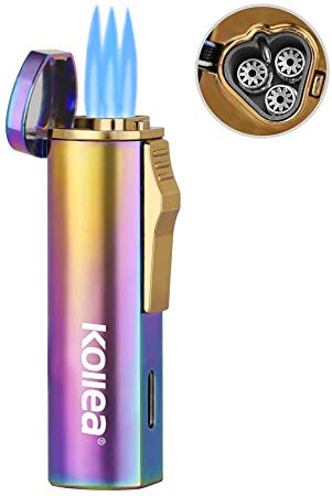 Kollea Cigar Lighter, Triple Jet Flame Torch Lighter, Windproof Gas Lighter Refillable, Jet Lighters with Punch Stylish Design Box (No Gas Included)