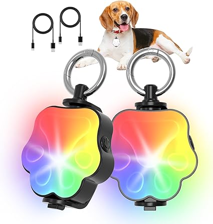 xingruyu 2 Pack Dog Collar Light,4 Modes Dog Lights for Night Walking,USB Rechargeable Light Up Dog Collar,IP65 Waterproof Clip-on Dog Light,Safety Light