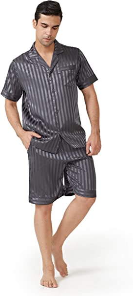 DAVID ARCHY Men's Satin Silky Sleepwear Pajamas Set Button-Down Long and Short Sleeve Loungewear