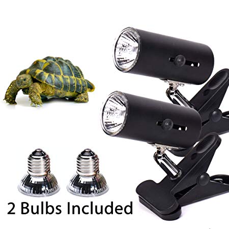 2-Pack 25W UVA UVB Lamp Lights with Bulbs| Heat and Light for Reptiles and Amphibian Tanks, Terrariums Cages | Adjustable and Rotates 360° | Clip or Hang Light | Works with Various Light Bulbs