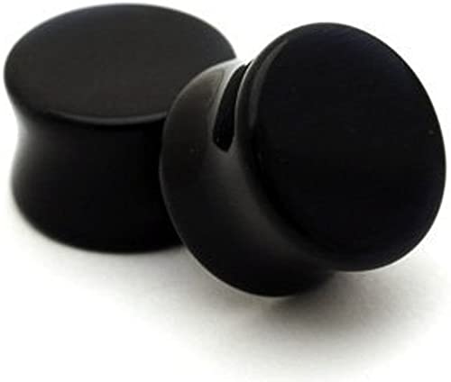 Mystic Metals Body Jewelry Black Agate Stone Plugs - 1/2 Inch - 12mm - Sold As a Pair