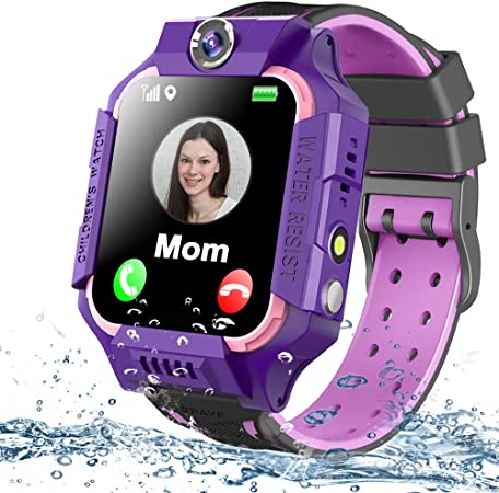 Kids Smart Watch Phone Waterproof GPS Tracker for Girls Boys 4-12 Age, Kids Phone Watch with 2 Way Call SOS Emergency Alert Games Camera Flashlight 1.5" Touch Screen Birthday Gift (Purple)