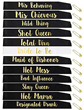 Bride to be/Bride tribe sash set(12 pack)bridesmaid sash, team bride sash,bachelorette sash set for bridesmaids ,maid of honor, bridal shower and hen party decorations, favors,accessories and supplies