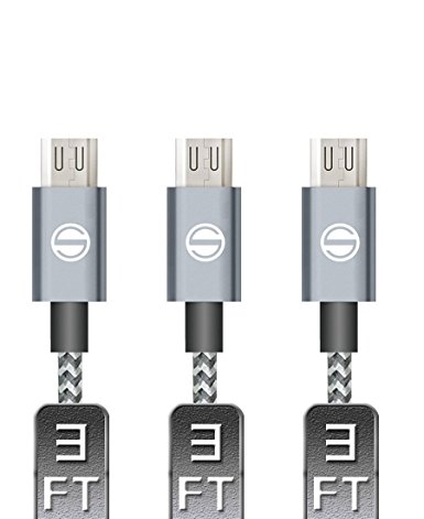 SGIN Micro USB Cable,3-Pack 3ft Nylon Braided Charging Cord - Extra Long USB 2.0 Sync and Charge for Android Devices, Samsung Galaxy, Sony, Motorola Nokia,and More(D Grey White)