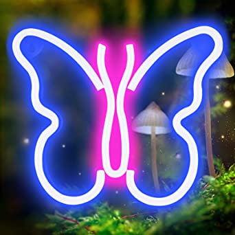 XIYUNTE Butterfly Neon Sign - Blue/Pink Butterfly Neon Light for Wall Decor, USB or Battery Powered Butterfly Neon Signs Light up Kids Room, Wedding, Party, Bar, Bedroom